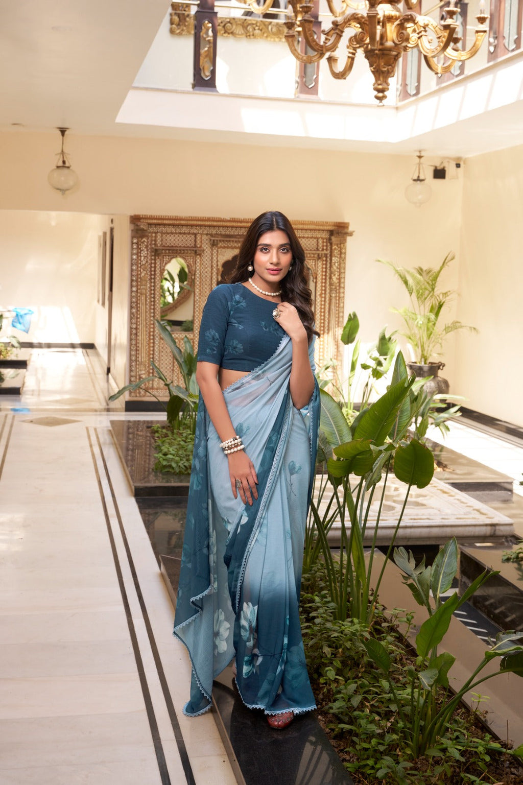 Ocean Breeze Floral Soft Georgette Saree