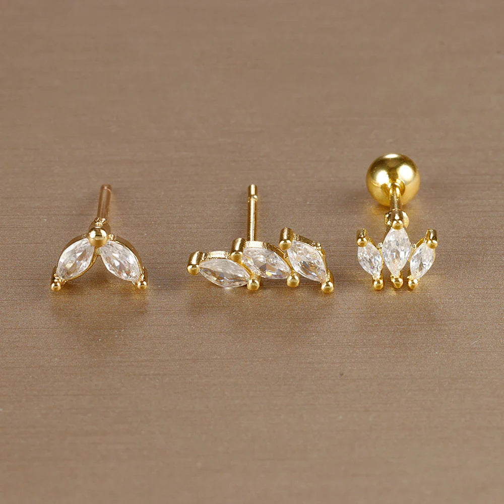 3PCS Crown Stud Earring Set for Women